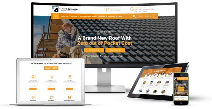 The C.J. Hewitt Construction website on a desktop, laptop, tablet and phone
