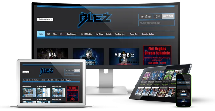 The The Blez website on a desktop, laptop, tablet and phone