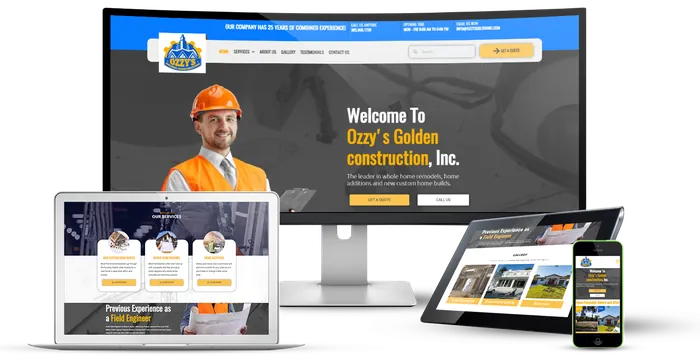 The Ozzy’s Golden Construction website on a desktop, laptop, tablet and phone