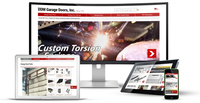 The DDM Garage Doors website on a desktop, laptop, tablet and phone