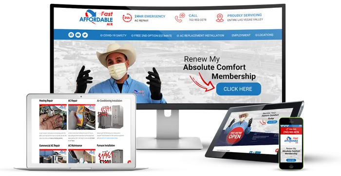 The Fast Affordable Air website on a desktop, laptop, tablet and phone