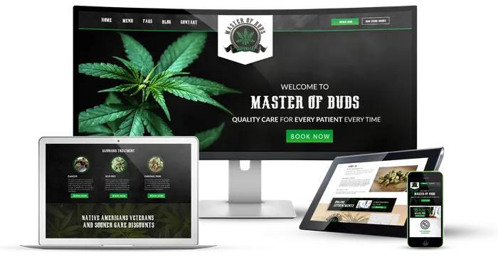 The Master of Buds website on a desktop, laptop, tablet and phone